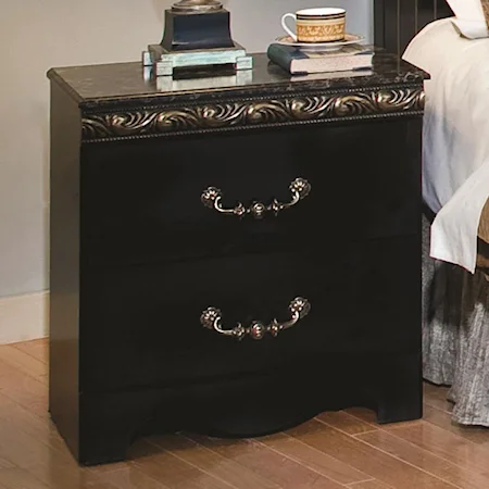 2 Drawer Nightstand with Faux Marble Top